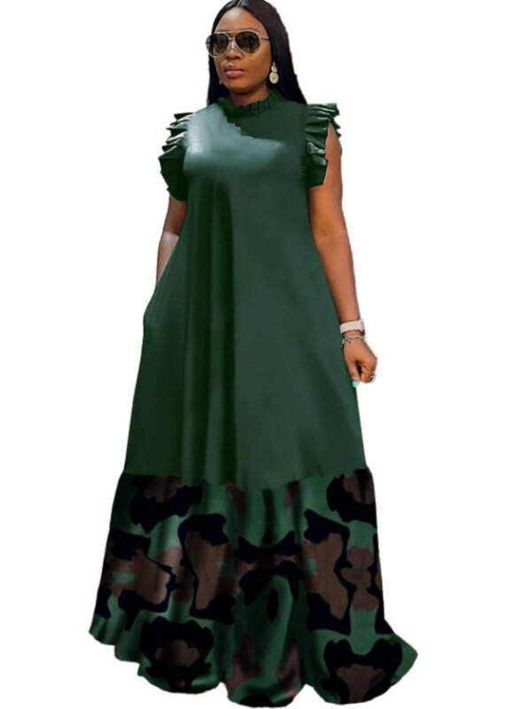 الأفريقية التمويه طباعة فستان ماكسي للنساء ، المرقعة الجلباب ، أفريقيا الملابس ، موضة جديدة ، الصيف الشارع الشهير