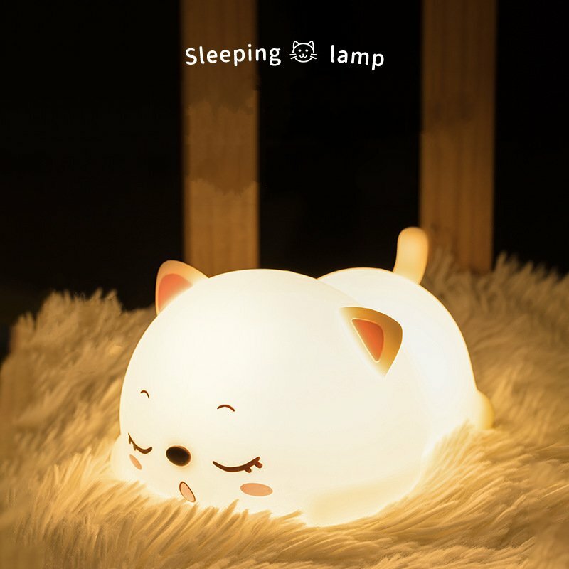 جميل القط USB قابلة للشحن سيليكون LED ضوء الليل غرفة نوم السرير مصباح الليل مع البعيد للأطفال الطفل هدية اللمس الاستشعار مصباح