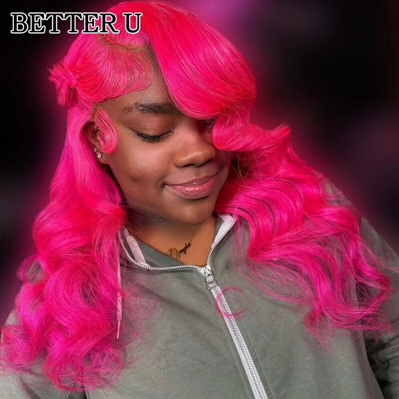 شعر مستعار مموج من الشعر البشري الوردي ، دانتيل أمامي شفاف ، شعر مستعار ممدد مسبقًا ، 13 × 4 ، لمعان عالي ، كثافة ، 13 × 6