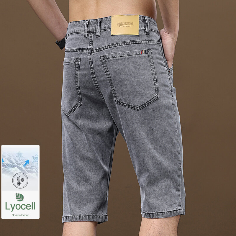جينز قصير للرجال رفيع من Lyocell ، فضفاض ، مناسب بشكل مستقيم ، شورت جينز كاجوال ، شورت مريح للذكور ، قماش مطاطي ، صيفي