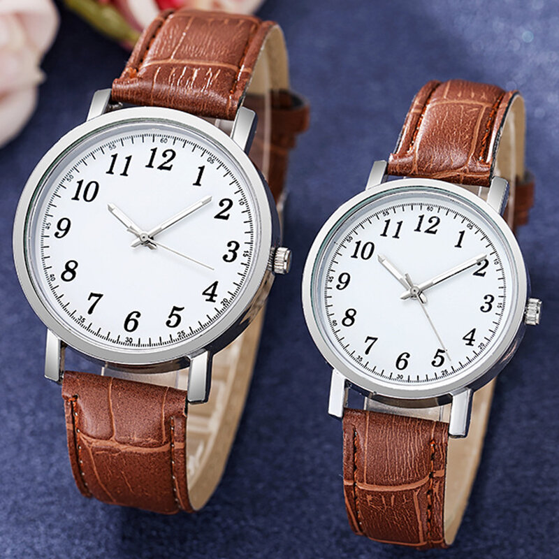 2022 فاخر زوجين التناظرية الساعات عالية الجودة ساعة جلدية لمحبي ساعة كوارتز عادية كلاسيكي ريترو ساعة اليد عشاق هدية