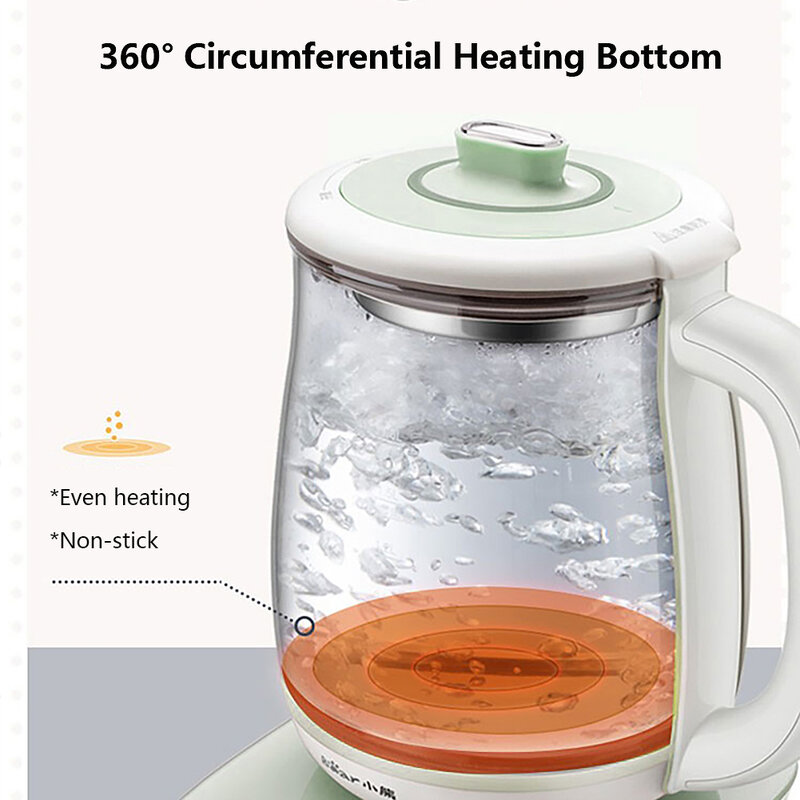 Bear YSH-C18S2 Health Pot, Electric Kettle Tea Maker with Infuser, Glass Kettle & Stew Pot, 16 Menus 1.8L 120V, Green