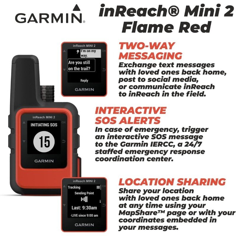 Garmin InReach Mini 2 التواصل عبر الأقمار الصناعية ، لهب أحمر ، حزمة طاقة 4U يمكن ارتداؤها