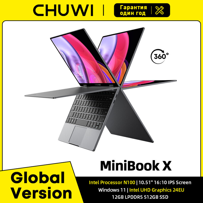 كمبيوتر محمول CHUWI MiniBook X ، وضع يوجا 2 في 1 ، Intel N100 ، بوصة ، 12 جيجابايت LPDDR5 ، X G SSD ، Windows 11 Notebook