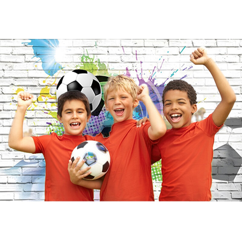 خلفية تصوير موضوع كرة القدم ، جدار من الطوب الأبيض ، لوحة ملونة ، رياضة كرة القدم ، خلفية صورة ، إكسسوار صور ، عيد ميلاد صبي