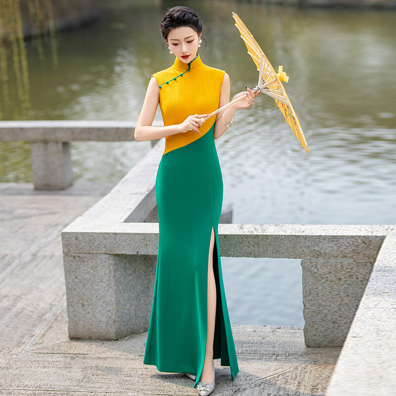 فستان شيونغسام صيني أنيق للنساء ، ثوب طويل للحفلات المسائية ، تشيباو مثير ، حجم كبير 4XL ، 5XL