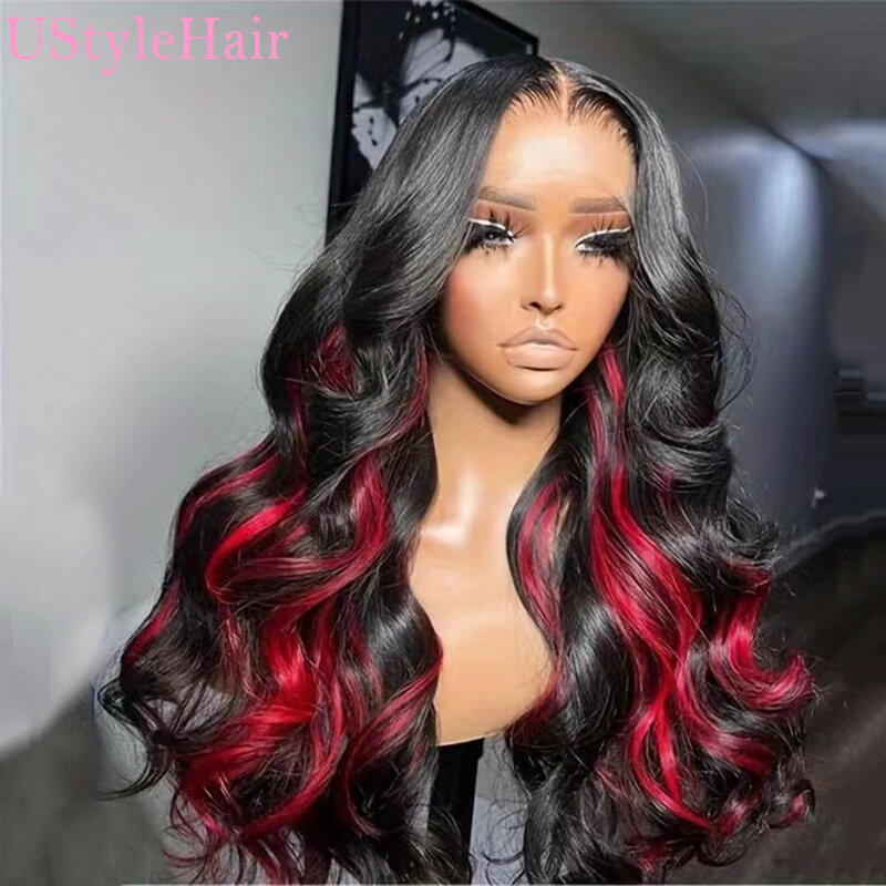 UStyleHair-شعر مستعار مموج للجسم الأسود مع الضوء الأحمر ، مقاوم للحرارة ، دانتيل اصطناعي أمامي ، خط شعر طبيعي ، دانتيل أمامي ، استخدام يومي