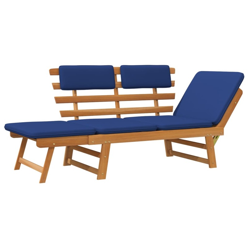 الباحة مقعد مع وسائد 2 في 1 الصلبة أكاسيا الخشب الأزرق 74.8 "x 26.8" x 29.1 "كرسي للاستعمال في المناطق الخارجية الشرفة الأثاث