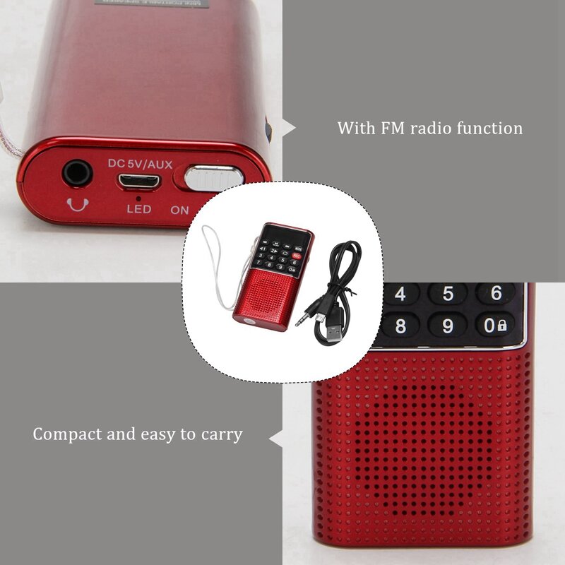 راديو FM صغير محمول ، راديو مسح تلقائي ، صوت موسيقى ، مشغل MP3 ، مكبر صوت صغير خارجي مع مسجل صوت