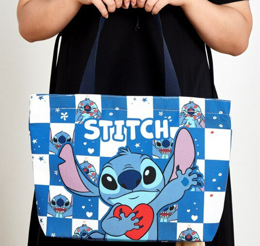 حقيبة حمل قماشية ذات سعة كبيرة من Disney-Stitch ، حقيبة كتف نسائية ، فتيات كرتونية ، حقائب حمل لطيفة ، حقيبة تسوق ، حقائب حمل للركاب ، جديدة