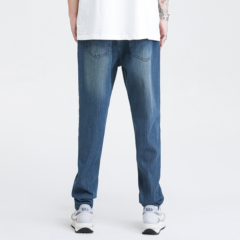 2022 autumn brand new men's straight loose high street jeans Korean version hip-hop trend fashion elastic waist striped jeans