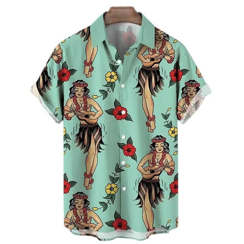 قمصان هاواي للرجال حورية البحر طباعة شاطئ كم قصير بلايز بلوزة 2022 جديد المتضخم قميص رجالي مصمم الملابس عالية الجودة