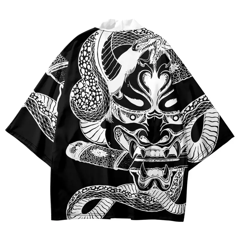 شيطان طباعة الساموراي قميص الملابس التقليدية هاوري كيمونو النساء الرجال انمي ياباني الآسيوية الشارع الشهير سترة يوكاتا تأثيري