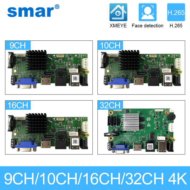 لوحة الأم Smar CCTV 9CH 10CH 16CH 32CH 4K NVR H.265 + مسجل فيديو شبكي لكاميرا IP 5 ميجابكسل 8 ميجابكسل تدعم اكتشاف الوجه ONVIF