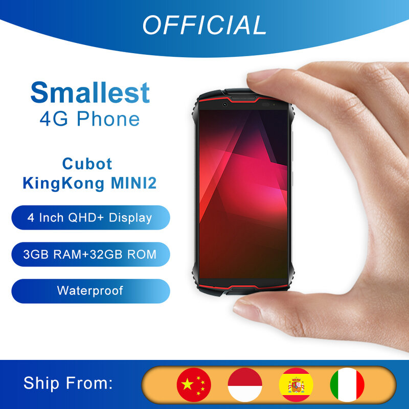 Cubot KingKong MINI2 جوّال المهامّ الوعرة 4 "QHD + شاشة مقاوم للماء 4G LTE ثنائي الشريحة أندرويد 10 3GB + 32GB 13MP كاميرا هاتف مصغر Face ID Cubot King Kong MINI 2