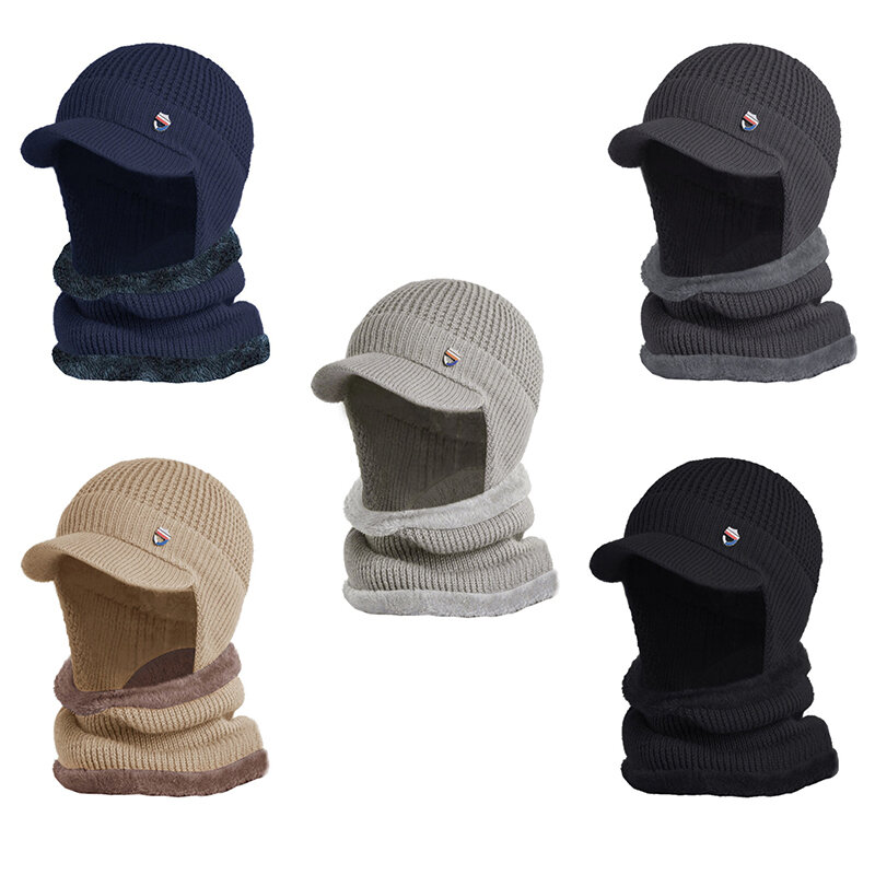 الرجال قناع إيرفلاب قبعة قبعة مع وشاح ، متماسكة أفخم اصطف ، حماية الأذن ، الباردة Warm ، محبوك ، الشتاء ، 2 قطعة لكل مجموعة