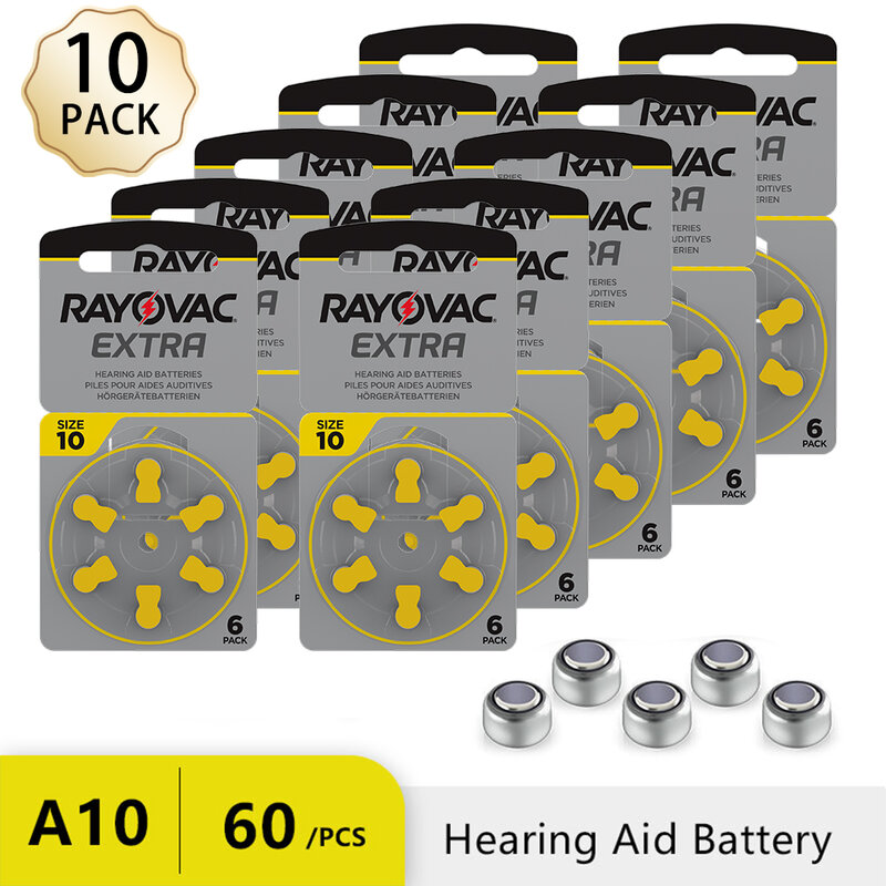 60 قطعة السمع بطاريات Rayovac بطارية إضافية A10 10A PR70 حجم 10 عالية الأداء الزنك بطارية هوائية ل السمع الرقمية