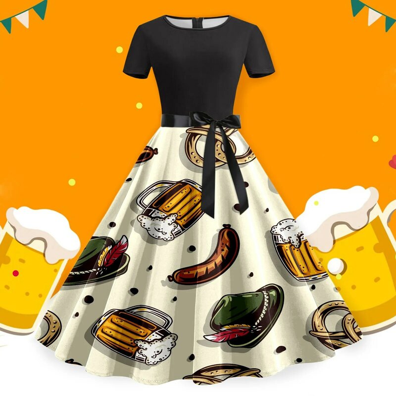 زي أوكتوبرفيست الألماني للسيدات ، فستان غير رسمي عتيق ، بيرة مطبوعة ، أرجوحة كبيرة ، كرنفال ، مهرجان ، هالوين