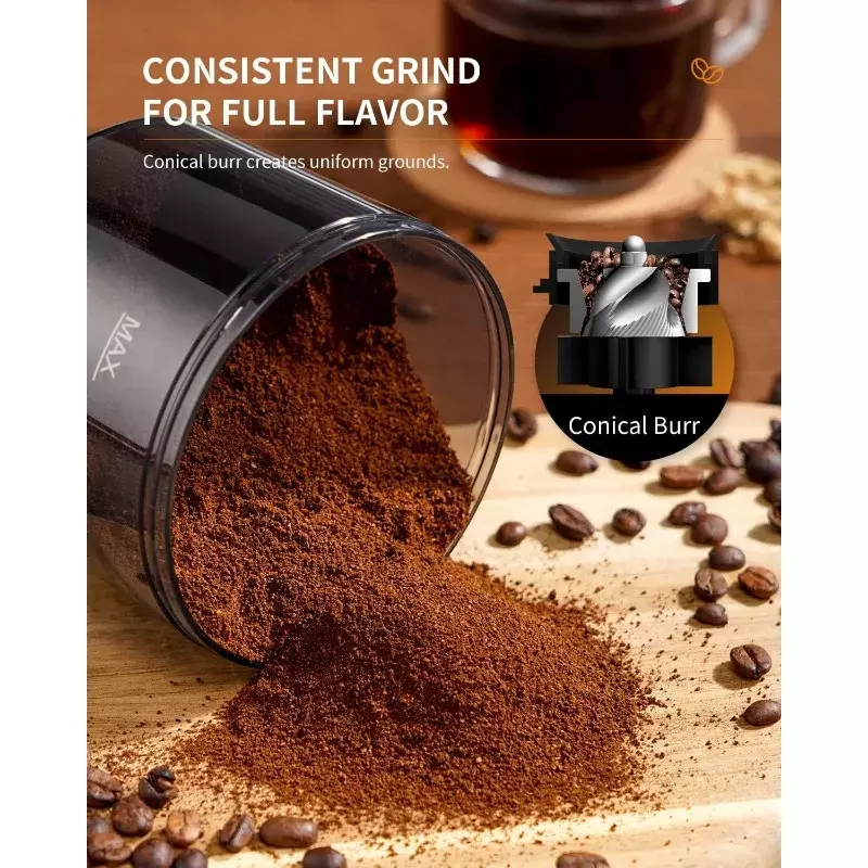 مطحنة قهوة لدغ مخروطي ، مطحنة لدغ كهربائية قابلة للتعديل ، 35 إعداد طحن دقيق لـ 2-12 كوب ، أسود