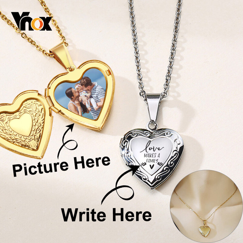 Vnox تخصيص صورة اسم النساء القلائد القلب المنجد قلادة الأسرة صورة شخصية هدية للذكرى السنوية