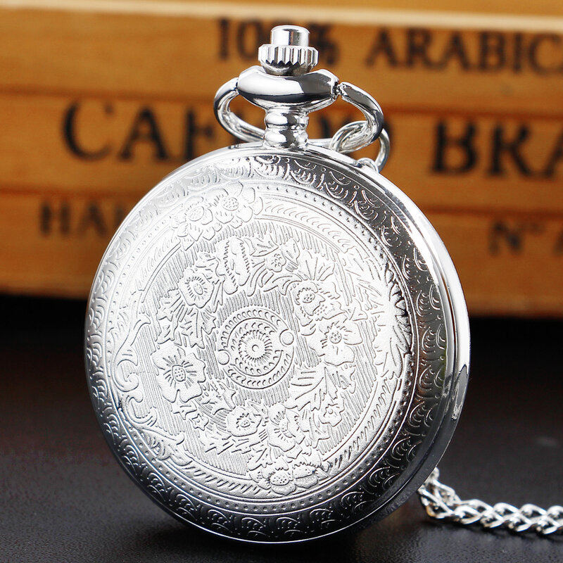 الفاخرة الفضة ساعة جيب كوارتز موضة قلادة سلسلة بدلاية مجوهرات هدية Steampunk ساعة للرجال النساء