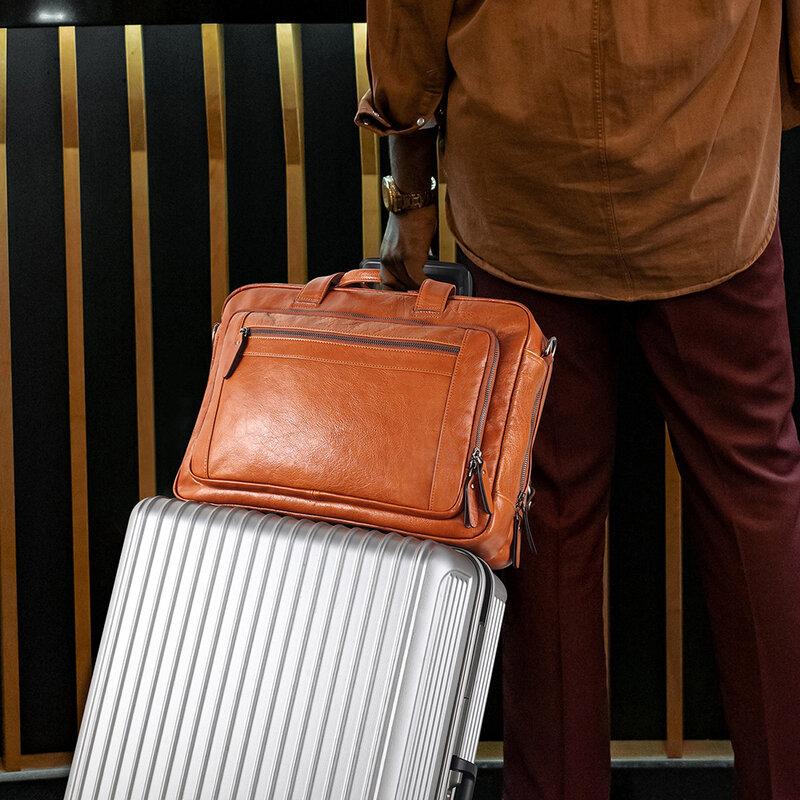 JOGUJOS-حقيبة جلد طبيعي ، حقائب مكتب للرجال بتصميم ريترو ، حقائب يد عملية غير رسمية للرجال ، حقيبة كتف للحاسوب المحمول ، مقاس 15.6 بوصة