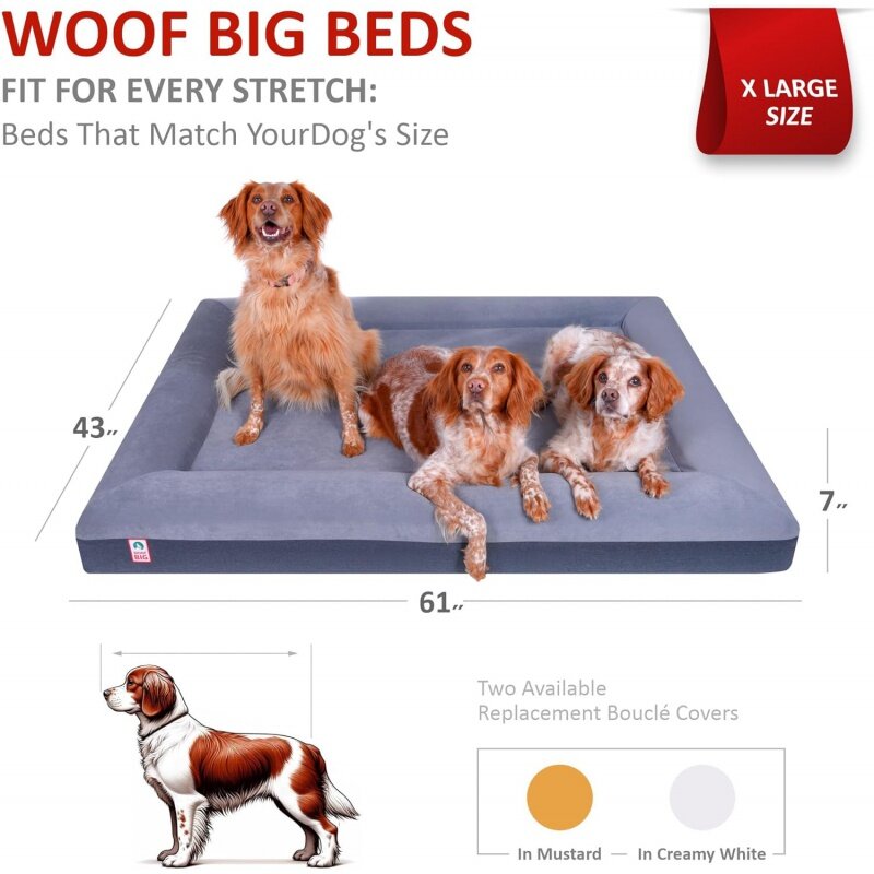 سرير الكلب للعضادة للكلاب الكبيرة ، سرير الكلب المرتفع ، رغوة الذاكرة ، غطاء قابل للغسل وقابل للإزالة ، بطانة مضادة للماء