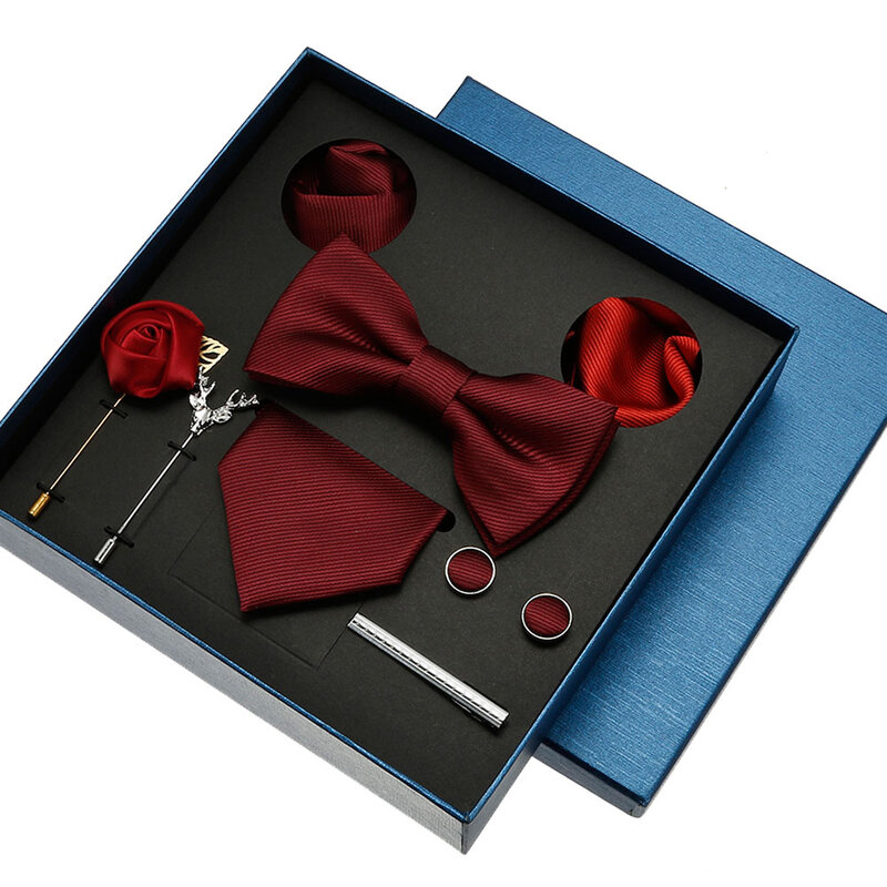مجموعة ربطات العنق الحريرية الكلاسيكية للرجال ، الأحمر ، الأزرق ، ساحة الجيب ، مجموعات أزرار أكمام ، بلون ، ربطة عنق لحفلات الزفاف ، هدية
