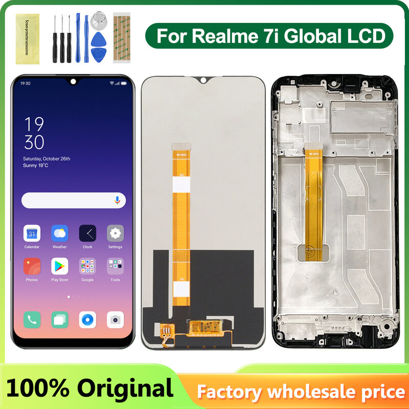 100% جديد 6.5 "الأصلي ل ممن لهم Realme 7i العالمي هيليو G85 شاشة إل سي دي باللمس إحلال تركيبات الشاشة ل ممن لهم Realme 7i LCD