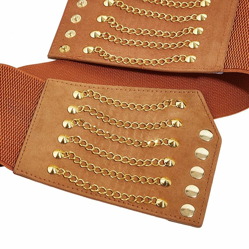 مرونة بولي Leather الجلود بلون برشام سلسلة كل مباراة تعديل حزام Cummerbund مشد حزام الإناث الخصر حزام