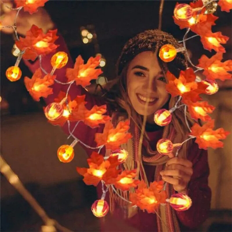 أضواء سلسلة LED لديي مهرجان الديكور ، الخريف الاصطناعي ، أوراق القيقب ، اليقطين ، أضواء الجنية ، حفلة هالوين