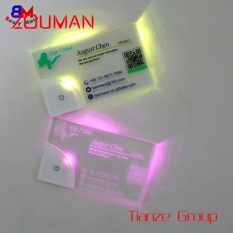 عادي LED بطاقة الأعمال ، بطاقة شعار ليزر الاكريليك فارغة ، تضيء الملونة