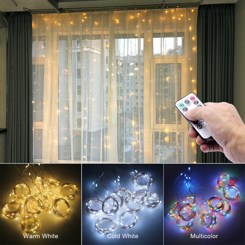 جديد 3*3 متر 300LED أسلاك النحاس الستار سلسلة أضواء USB البعيد 8 طرق عيد الميلاد الجنية أضواء جارلاند للمنزل حفل زفاف ديكور