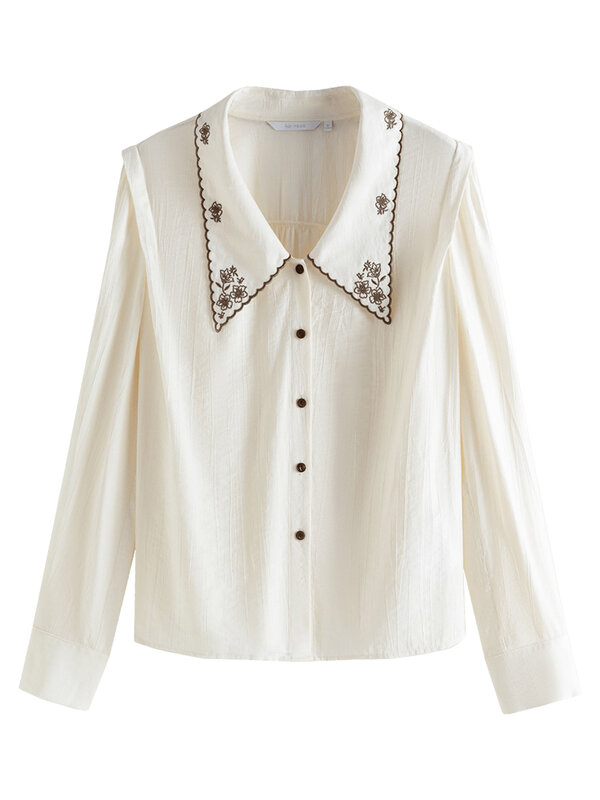 FSLE-قميص بأكمام طويلة على الطراز الرعوي الفرنسي للنساء ، بلوزة نسائية مطرزة بتصميم ، أوائل الربيع ، 24FS11107