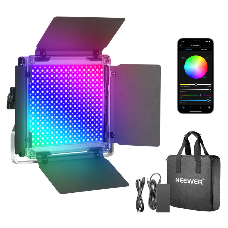 Neewer 530/ 660 برو RGB Led الفيديو الضوئي مع عدة سوفتبوكس التحكم في التطبيق ، 360 درجة بالألوان الكاملة ، 50 واط الفيديو الضوئي ing CRI 97
