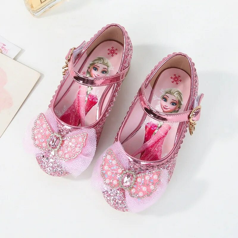 ديزني الفتيات الأميرة الصنادل أحذية الأطفال أحذية إلسا للأطفال أحذية الفتيات موضة الطفل الوردي الأزرق أحذية عالية الكعب حجم