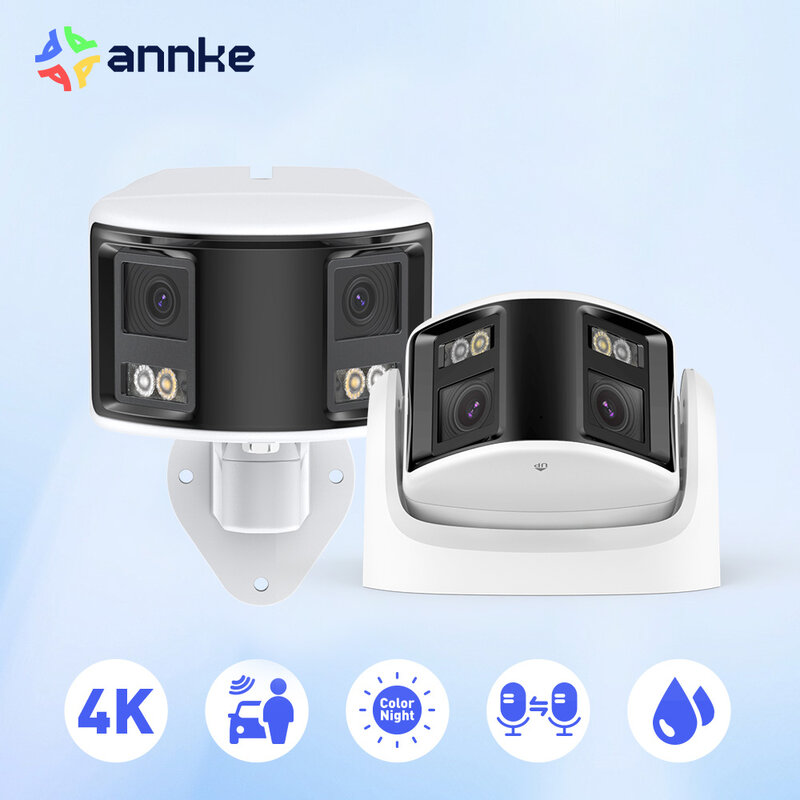 كاميرا ANNKE-Smart Home Security CCTV ، عدسة مزدوجة ، عرض واسع ، فيديو خارجي ، كشف بشري AI ، 180 درجة ، 8MP DUO POE ، 4K