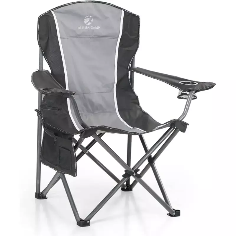 كرسي تخييم قابل للطي للخدمة الشاقة ، كرسي ذراع كبير الحجم ، حامل أكواب ، حقيبة تخزين ، في الهواء الطلق