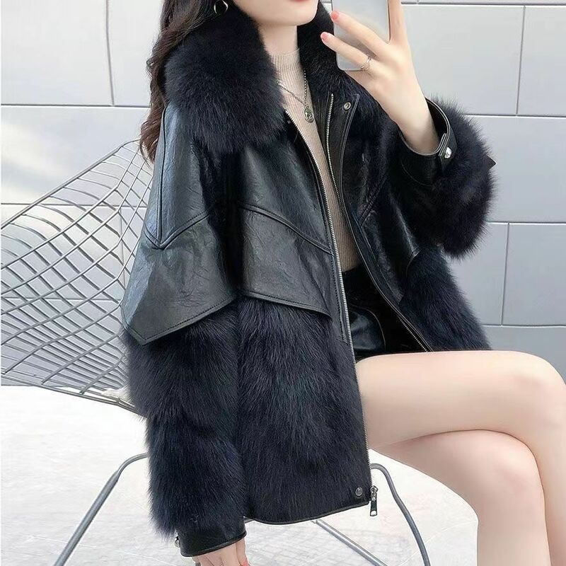شعبية الفراء معطف المرأة 2022 شتاء جديد الكورية بولي Leather الجلود تقليد الثعلب الفراء معطف Vintage معطف المرأة سميكة الدافئة