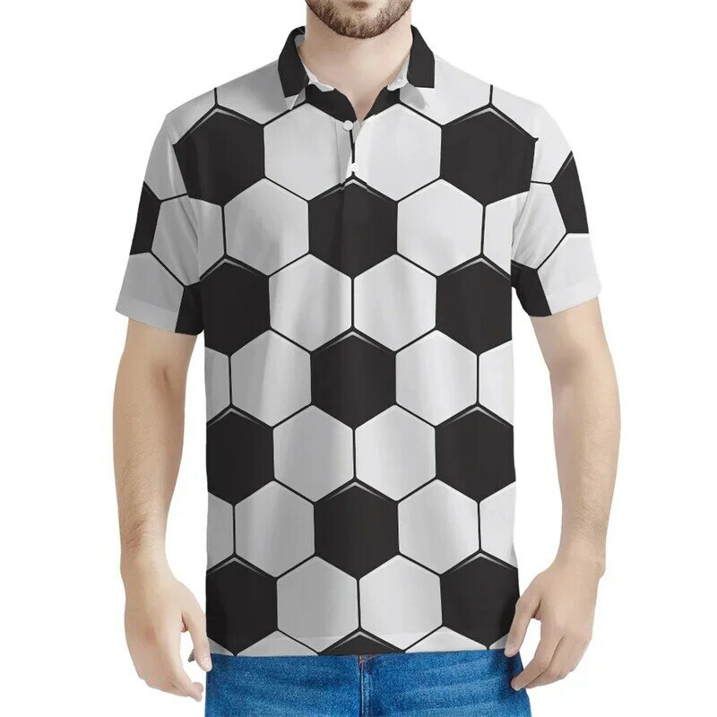 Fashion 3D Printed Soccer Polo Shirt For Men Football Short Sleeves Street Lapel T-shirt Sports Summer Button Loose Tee Shirts