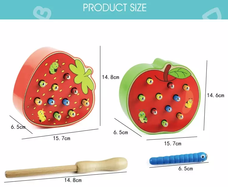 جديد الطفل ألعاب خشبية ثلاثية الأبعاد لغز الطفولة المبكرة ألعاب تعليمية قبض دودة لعبة اللون المعرفي المغناطيسي الفراولة التفاح