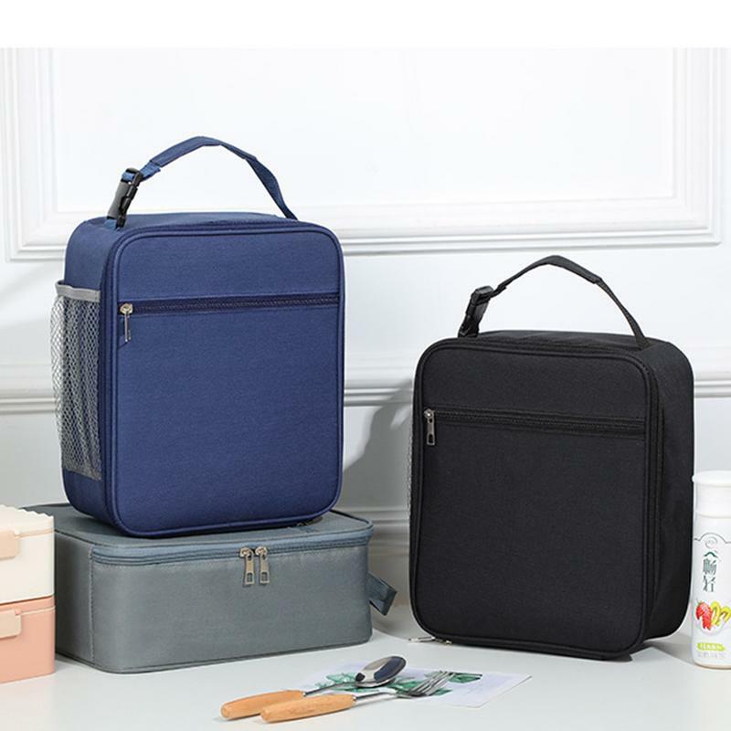 حقيبة غداء معزولة مع جيب شبكي جانبي ومقبض للنساء ، حقيبة حمل ، قابلة لإعادة الاستخدام ، مبرد ، صندوق ، بالغ