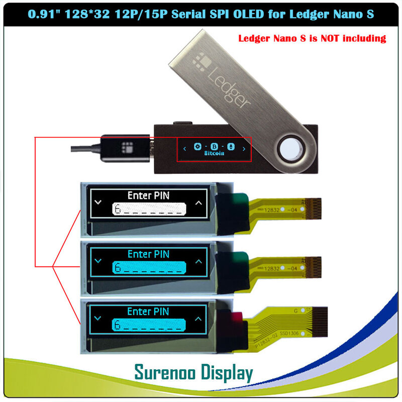 لوحة وحدة عرض OLED التسلسلية SPI PMOLED لدفتر الأستاذ Nano S 0.91 "12832 128*32 12Pin 12P 15Pin 15P SSD1306