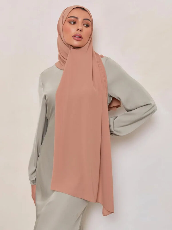 غير شفاف المرأة المسلمة الساتان الشيفون الحجاب طويل ملون عادي الحجاب الحجاب الإسلامي أشرطة رأس عمامة