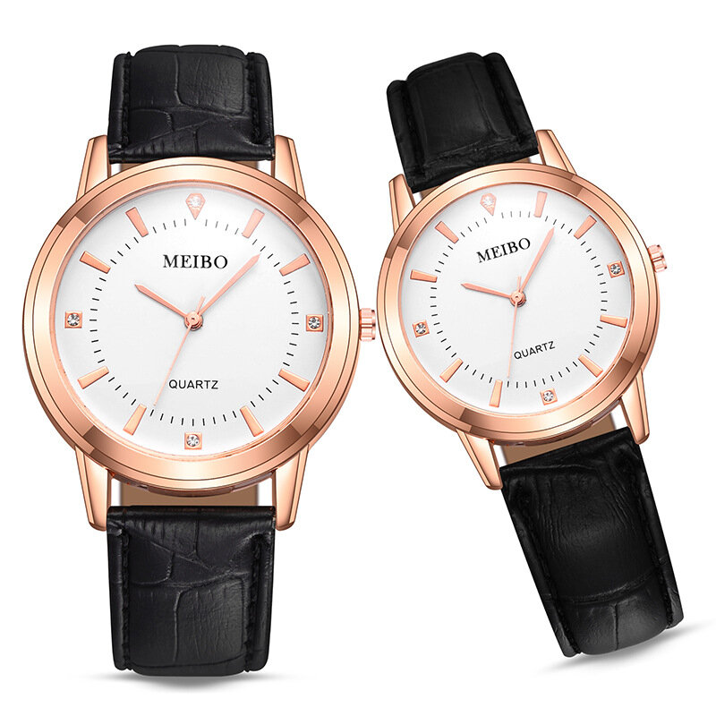 Temperament Women Fashion Watches Couples Rhinestone Leather Strap Quartz Wrist Watch