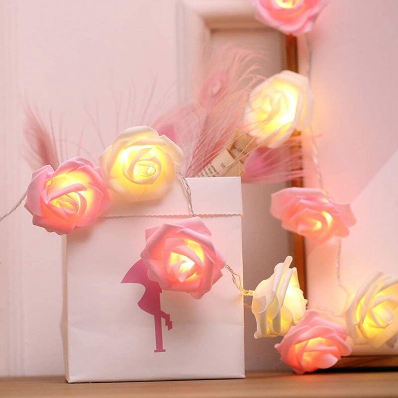 أضواء سلسلة وردة ليد تعمل بالبطارية ليوم عيد الحب ، زهور رومانسية ، أضواء خرافية لحفل الزفاف ، 3 أمتار