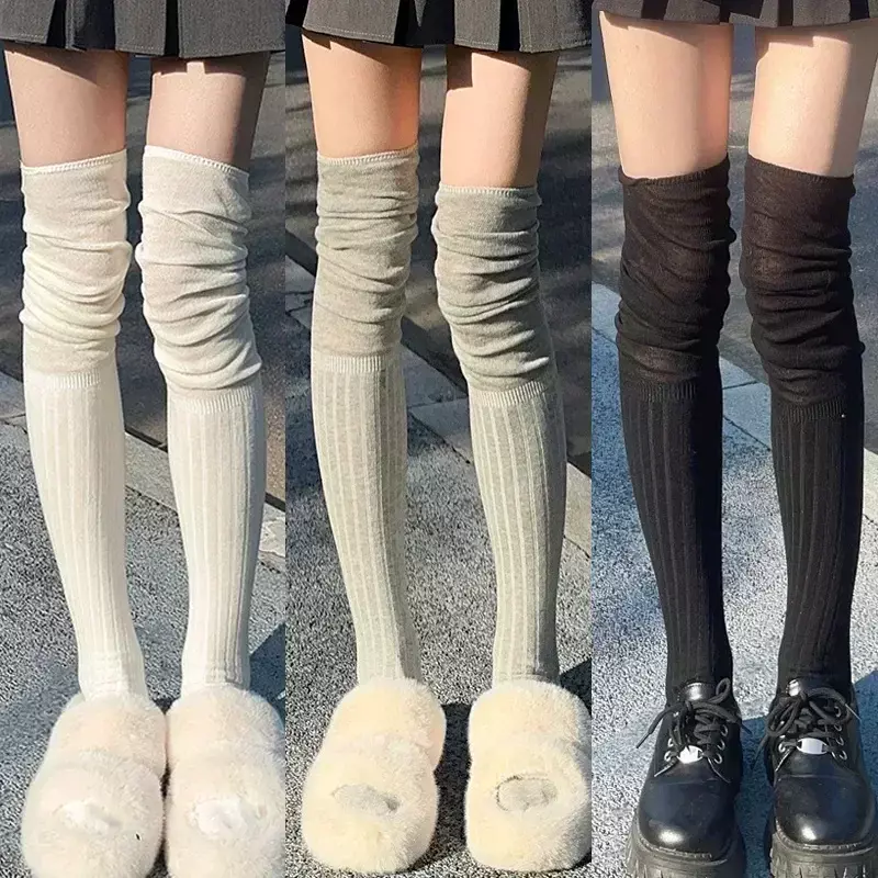 جوارب الفخذ العليا للنساء ، فوق الركبة ، طويلة ، الحرارية ، الدافئة ، القطن ، طويل القامة أنبوب طماق ، أحادية اللون ، عادية ، العصرية