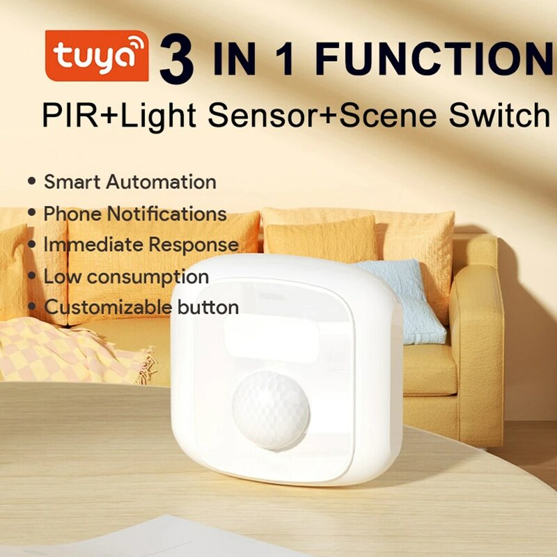 Tuya زيجبي واي فاي جهاز استشعار الحركة PIR صغير مع ضوء الاستشعار المشهد التبديل وظيفة الحركة البشرية كاشف الحياة الذكية APP التحكم