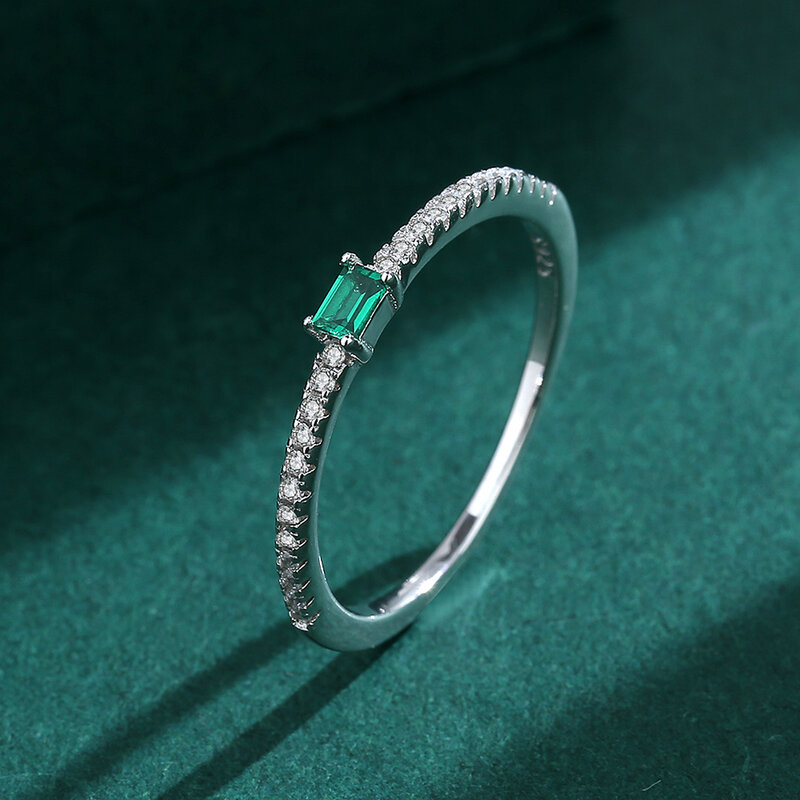 2022 جديد كلاسيكي مستطيل خاتم الزمرد للنساء صف واحد من الماس حقيقية فضة عيد الحب هدية مجوهرات