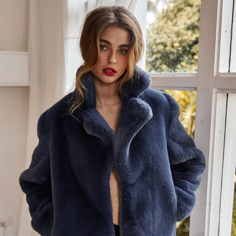 Faux Fur Jacket Fur Women's Stitching Long Sleeve European and American Short Rex Rabbit Fur Faux Fur Rabbit Fur Jacket